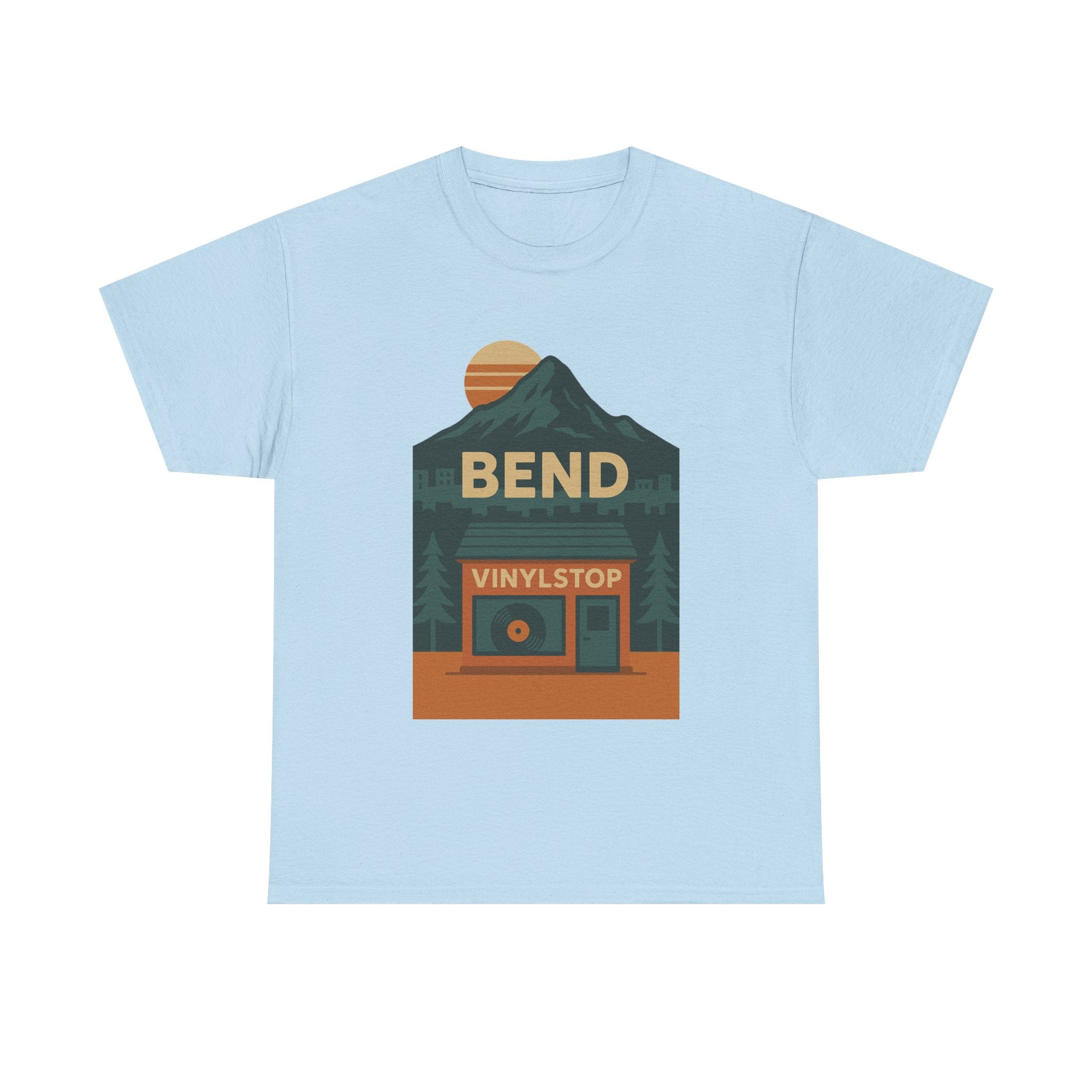 Bend Oregon Vinyl Stop T-Shirt | Mountain Record Player Tee Record Store