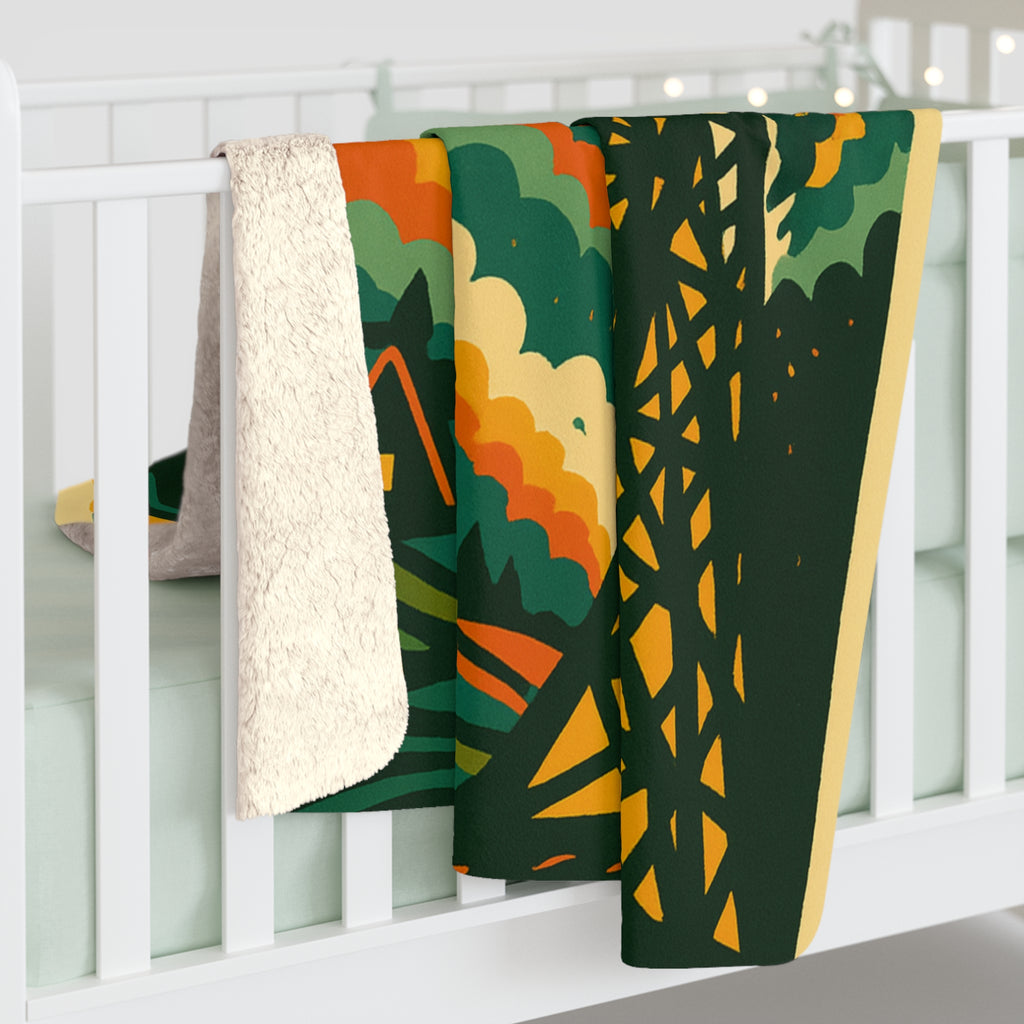 Zeppelin Crash Retro Sherpa Blanket — Vintage Airship Graphic Throw