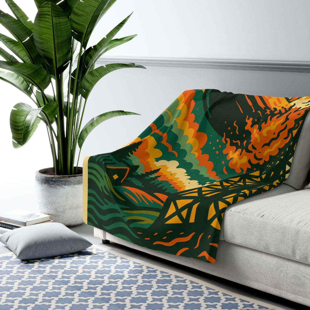 Zeppelin Crash Retro Sherpa Blanket — Vintage Airship Graphic Throw