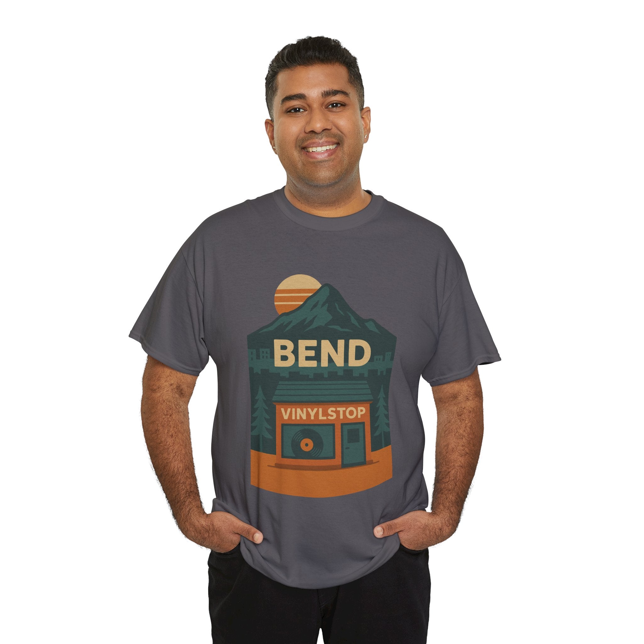 Bend Oregon Vinyl Stop T-Shirt | Mountain Record Player Tee Record Store