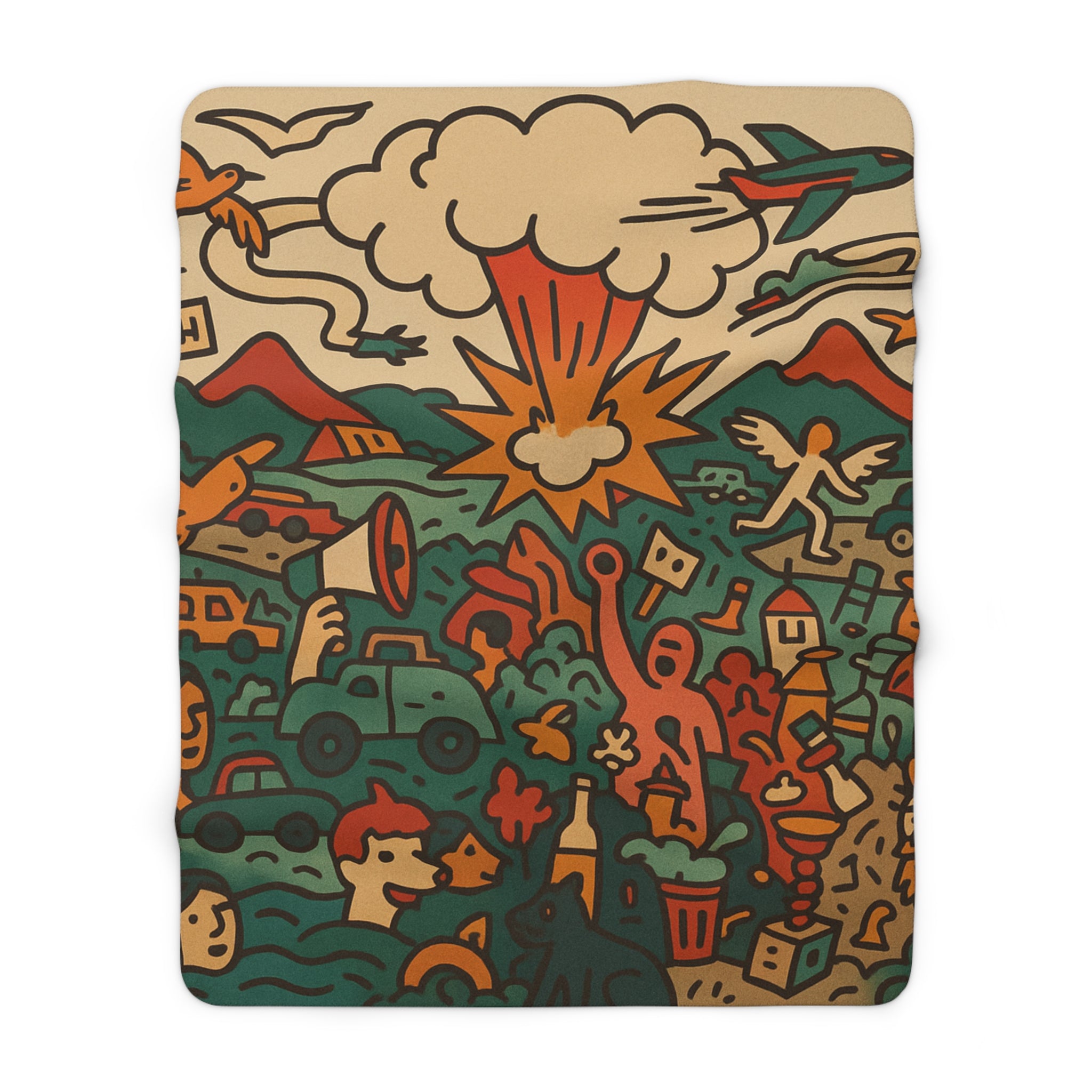 Retro Dookie Landscape Sherpa Blanket — Cozy Vintage Adventure Throw