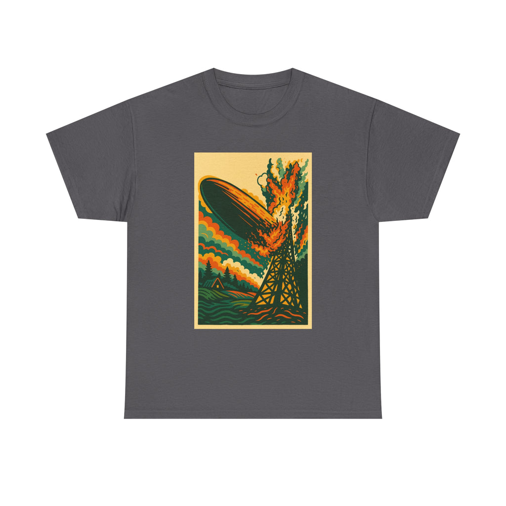 Led Zepp Burning Airship T-Shirt | Retro Zeppelin Explosion Illustration lll 3