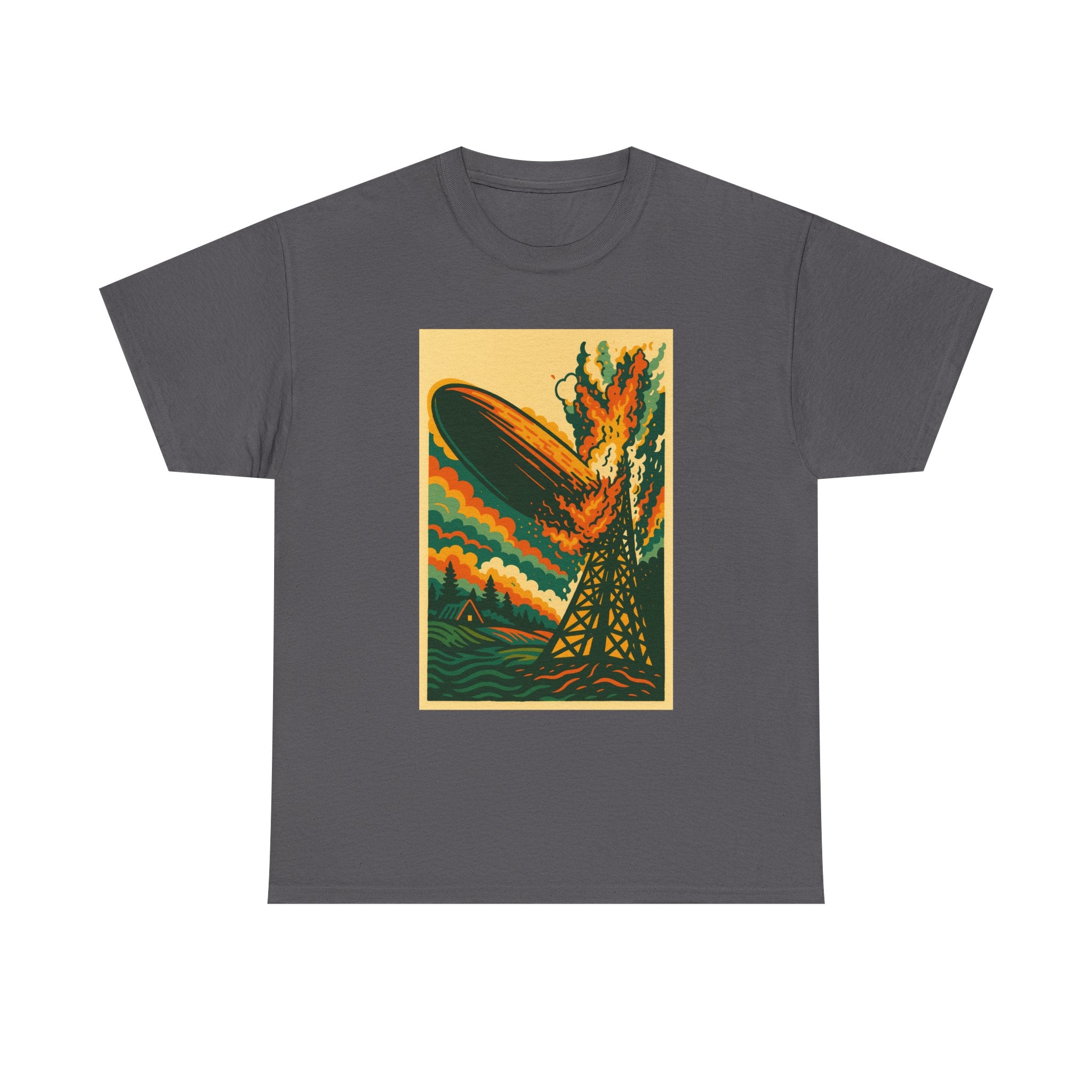 Led Zepp Burning Airship T-Shirt | Retro Zeppelin Explosion Illustration lll 3