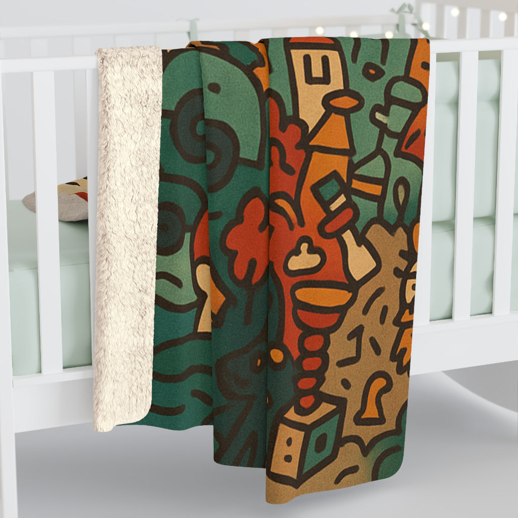Retro Dookie Landscape Sherpa Blanket — Cozy Vintage Adventure Throw