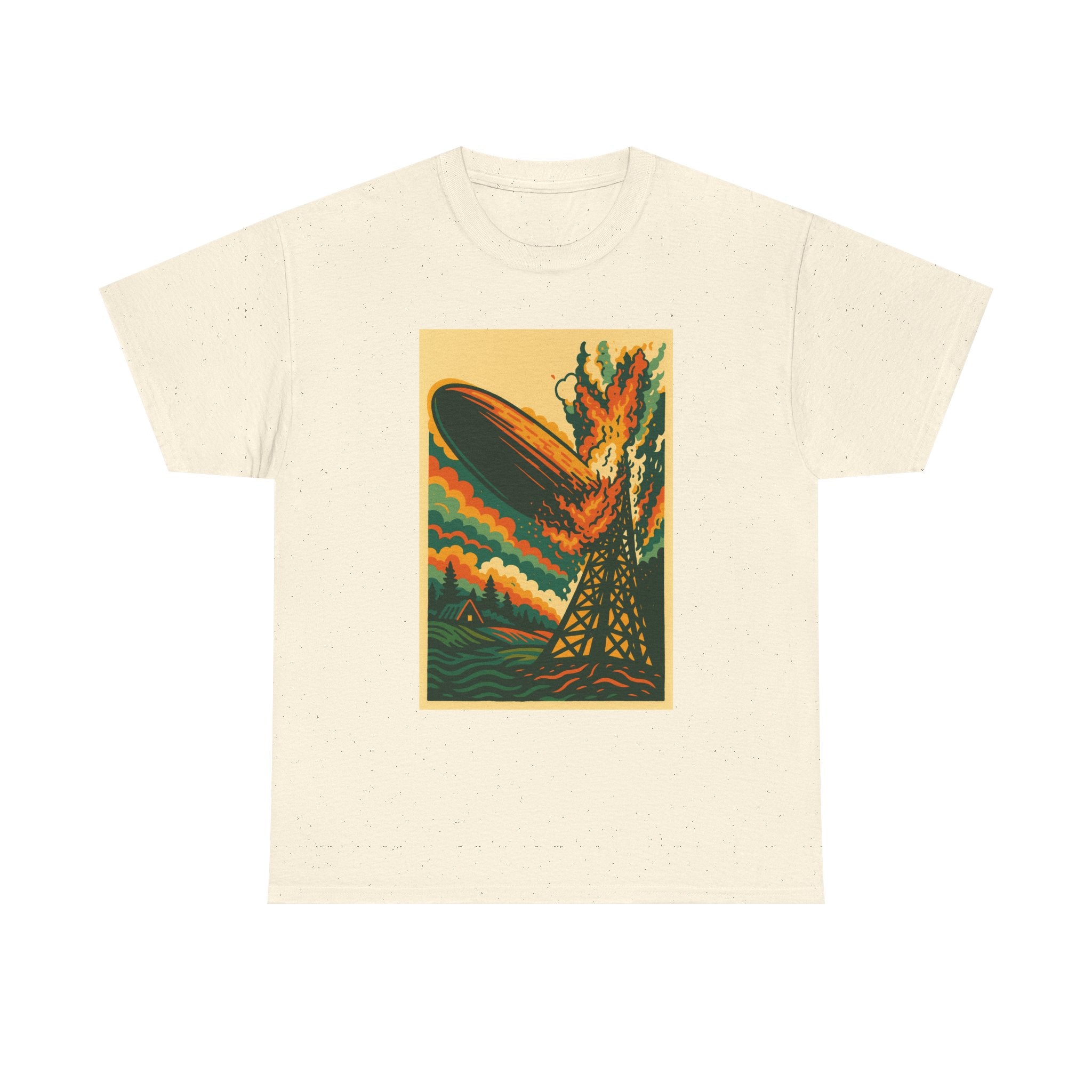 Led Zepp Burning Airship T-Shirt | Retro Zeppelin Explosion Illustration lll 3