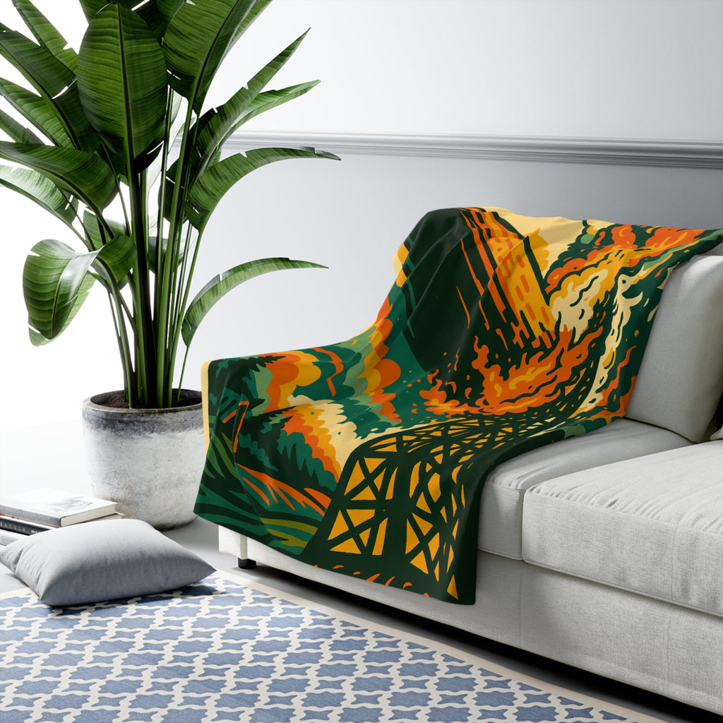 Zeppelin Crash Retro Sherpa Blanket — Vintage Airship Graphic Throw