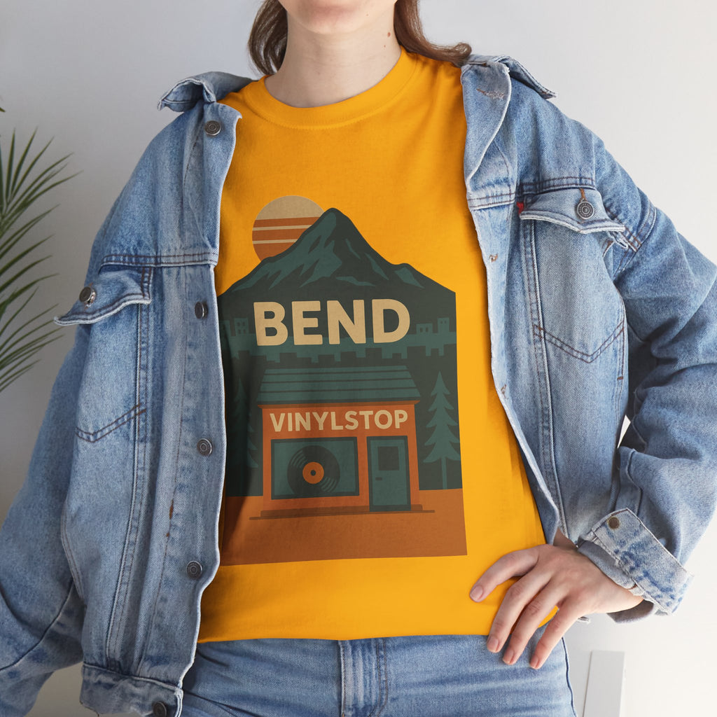 Bend Oregon Vinyl Stop T-Shirt | Mountain Record Player Tee Record Store